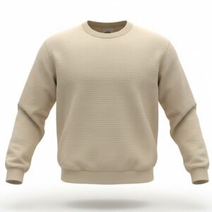 Obermeyer Explorer Tech Crew Sweatshirt Men M Beige Quilted Textured Long Sleeve